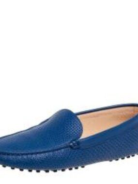Tod's TODS Vibrant Blue Perforated Slip on Loafers Size 39